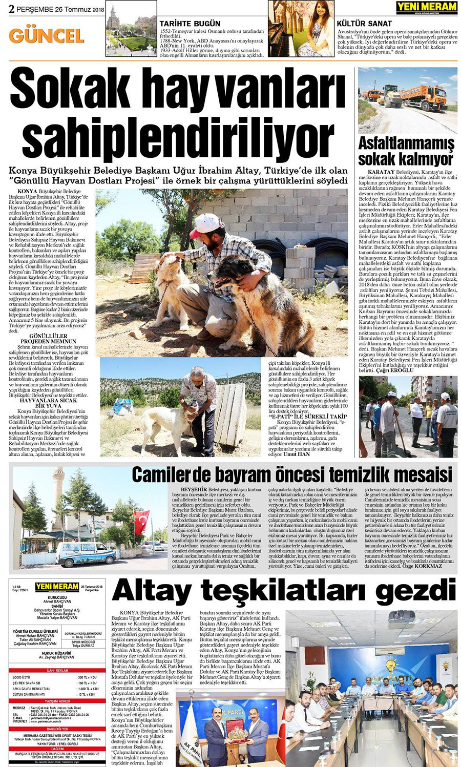 26 Temmuz 2018 Yeni Meram Gazetesi