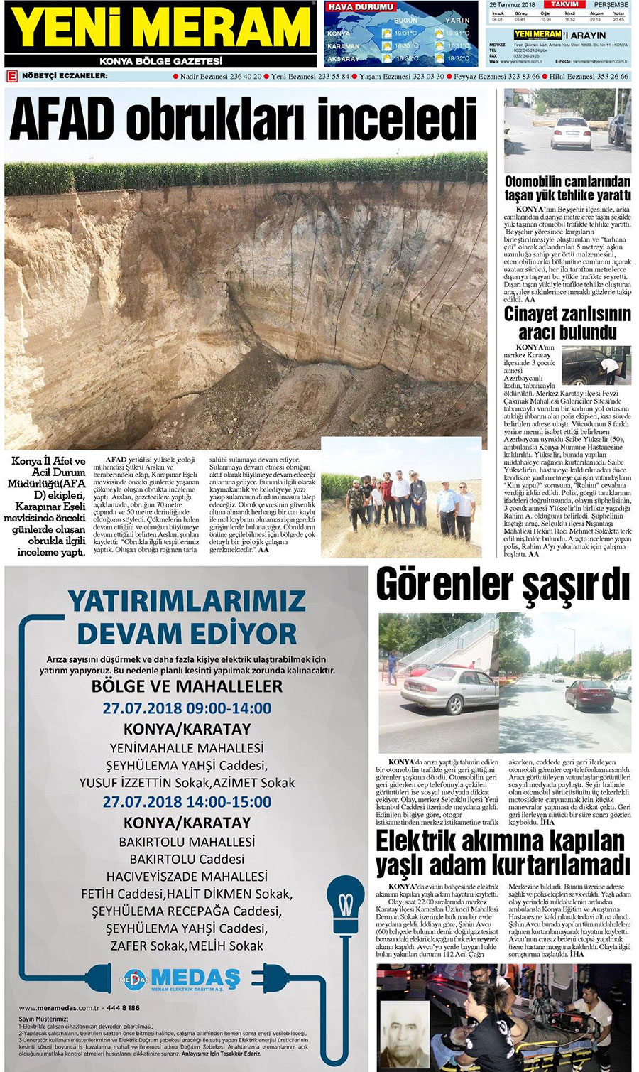 26 Temmuz 2018 Yeni Meram Gazetesi