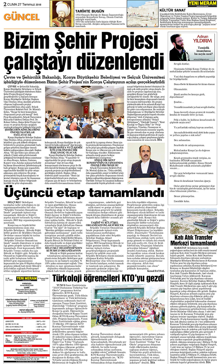 27 Temmuz 2018 Yeni Meram Gazetesi