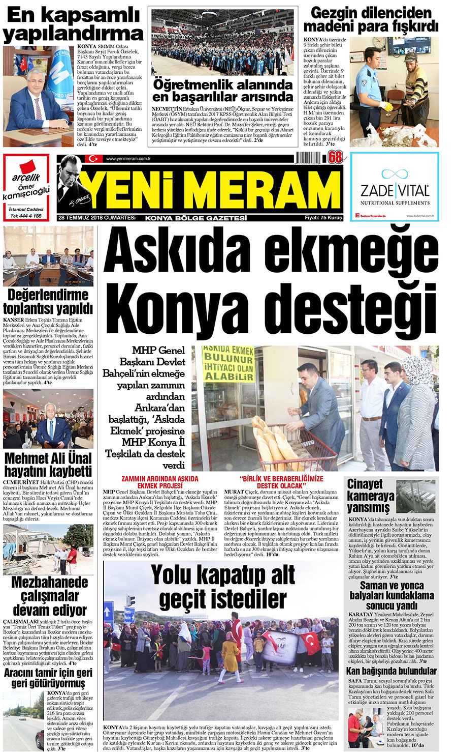 28 Temmuz 2018 Yeni Meram Gazetesi