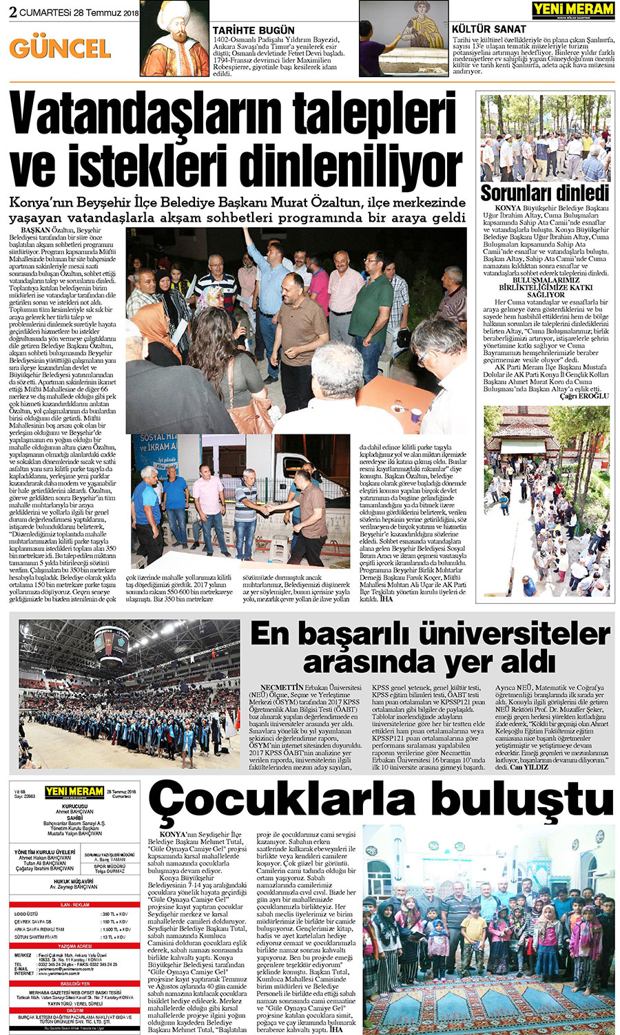 28 Temmuz 2018 Yeni Meram Gazetesi