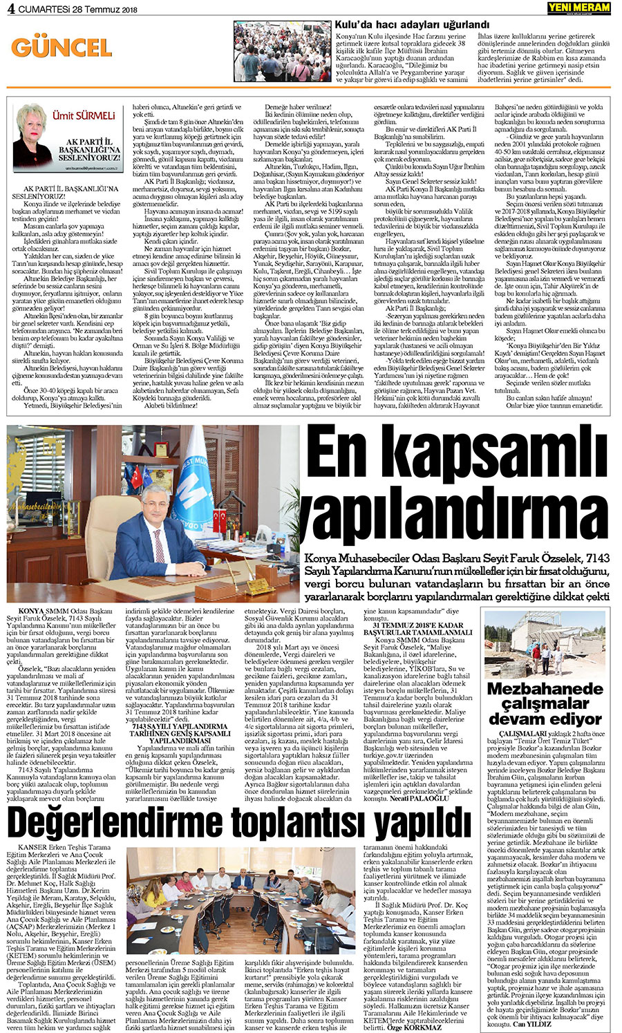 28 Temmuz 2018 Yeni Meram Gazetesi