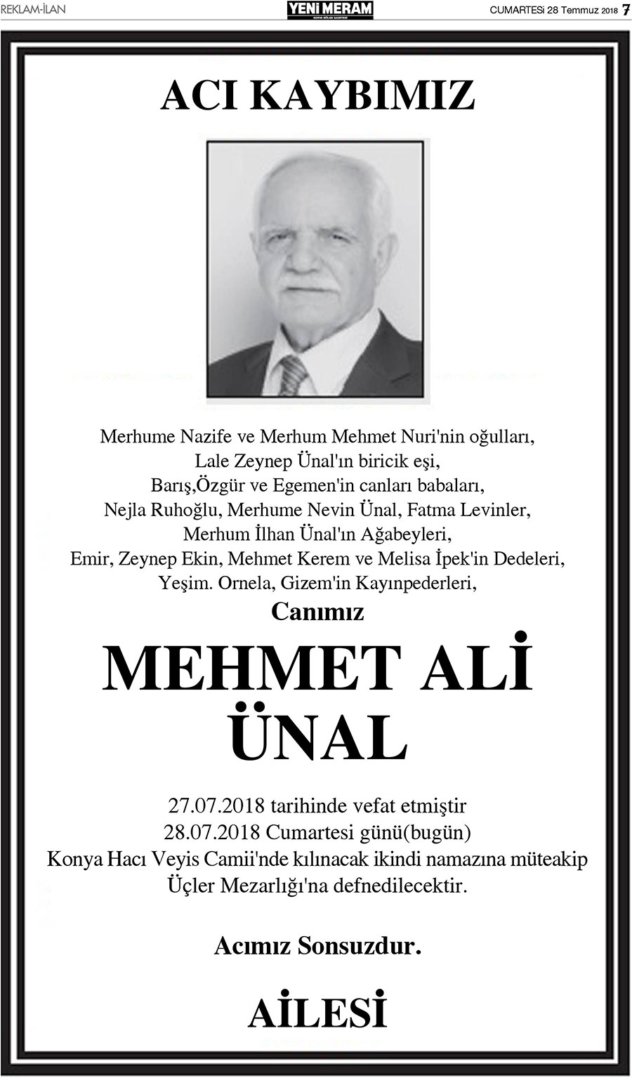 28 Temmuz 2018 Yeni Meram Gazetesi