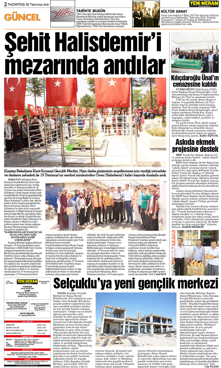 30 Temmuz 2018 Yeni Meram Gazetesi