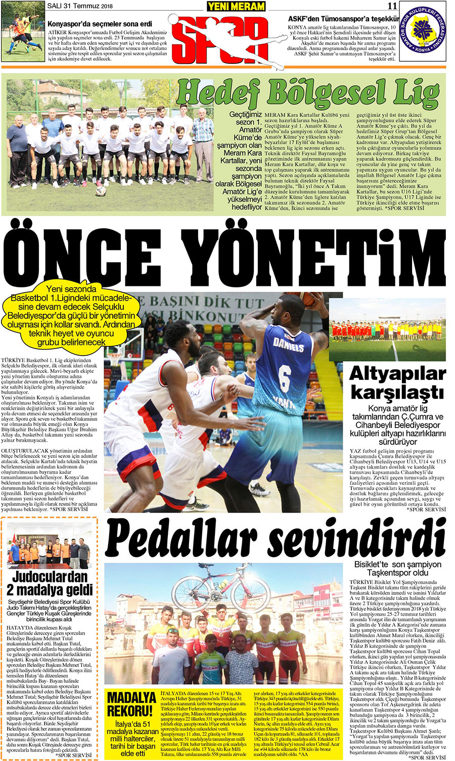 31 Temmuz 2018 Yeni Meram Gazetesi