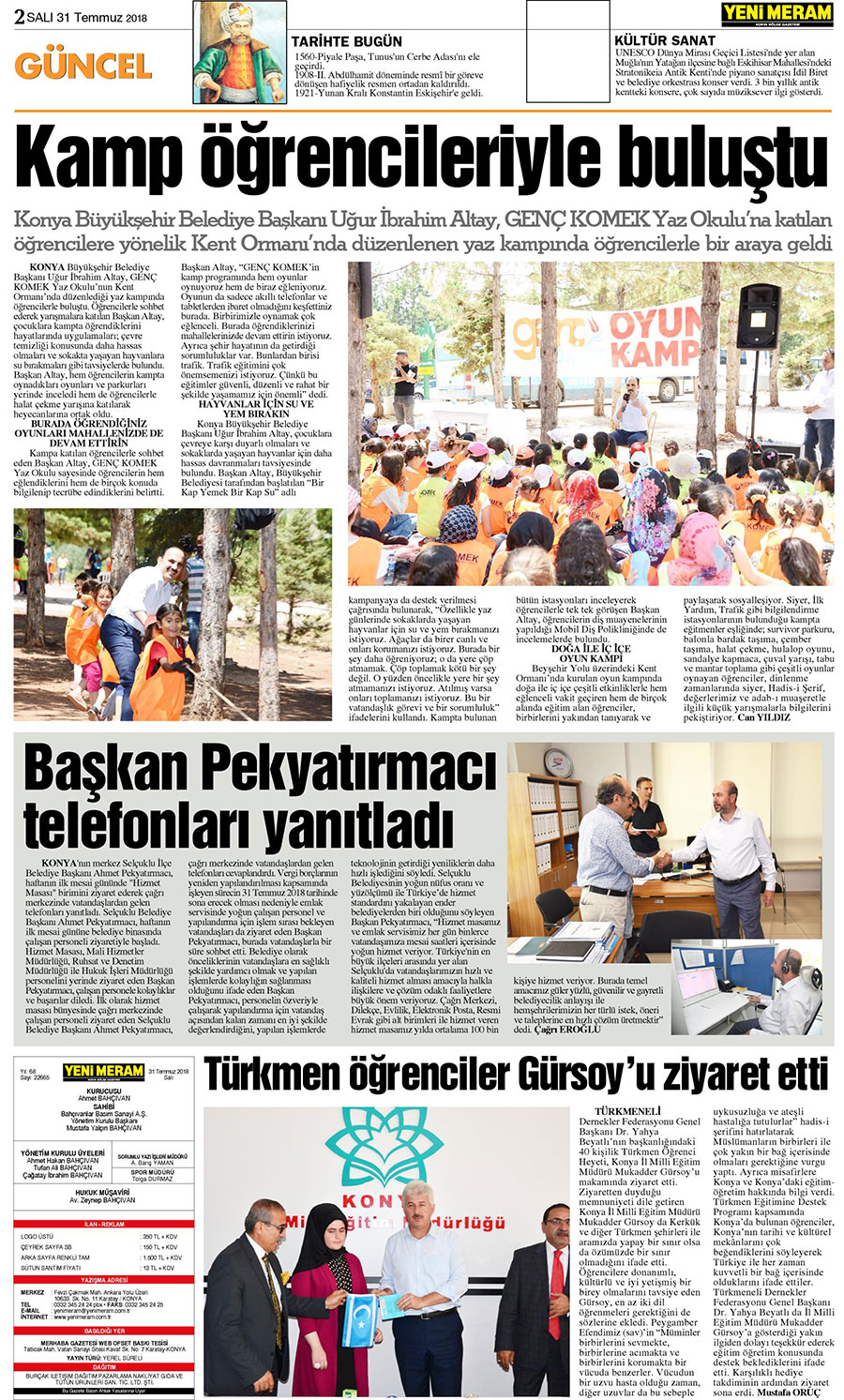 31 Temmuz 2018 Yeni Meram Gazetesi