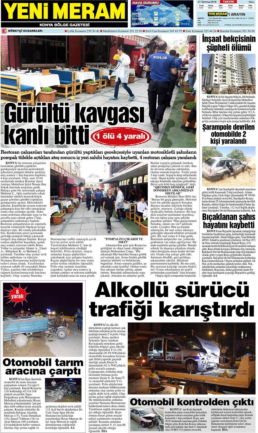 31 Temmuz 2018 Yeni Meram Gazetesi