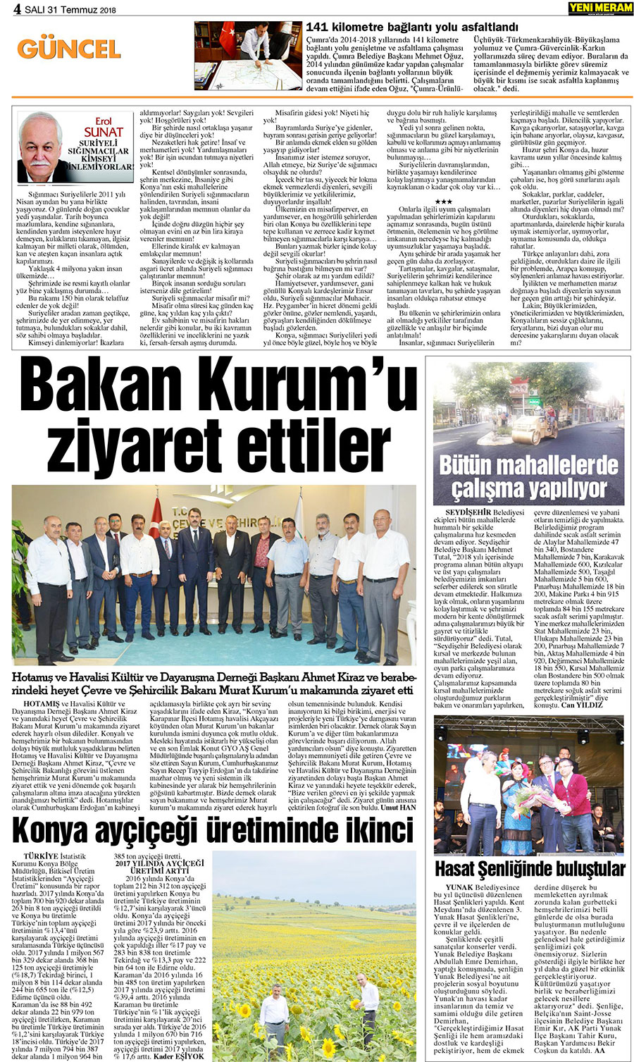 31 Temmuz 2018 Yeni Meram Gazetesi