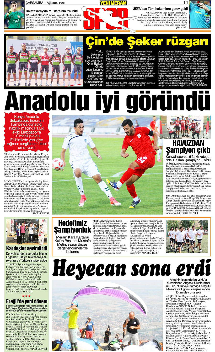 1 Ağustos 2018 Yeni Meram Gazetesi