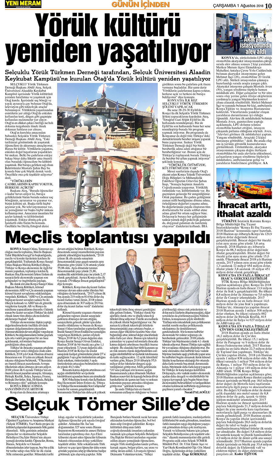 1 Ağustos 2018 Yeni Meram Gazetesi