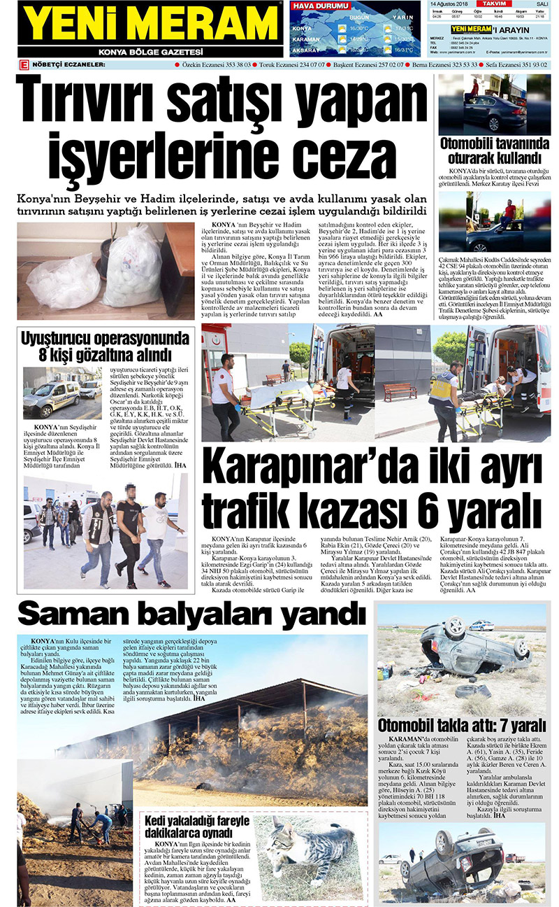 14 Ağustos 2018 Yeni Meram Gazetesi