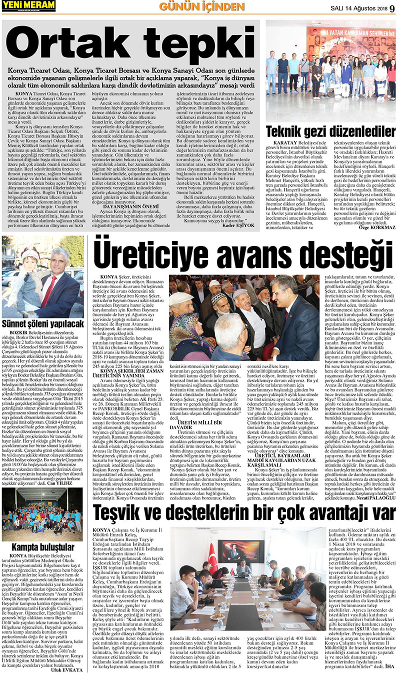 14 Ağustos 2018 Yeni Meram Gazetesi