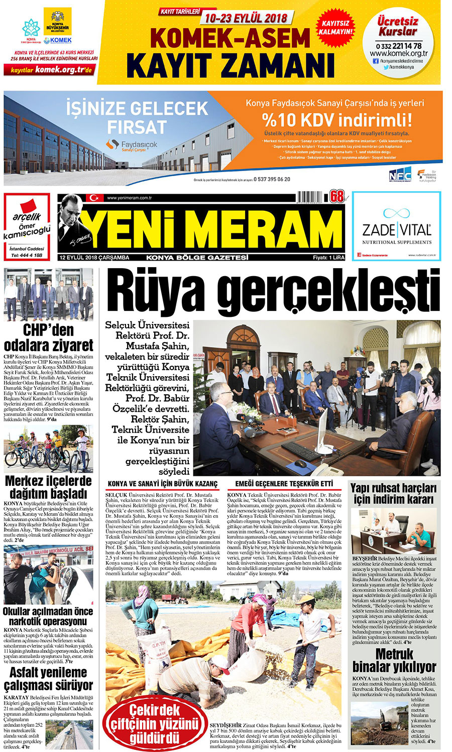 12 Eylül 2018 Yeni Meram Gazetesi