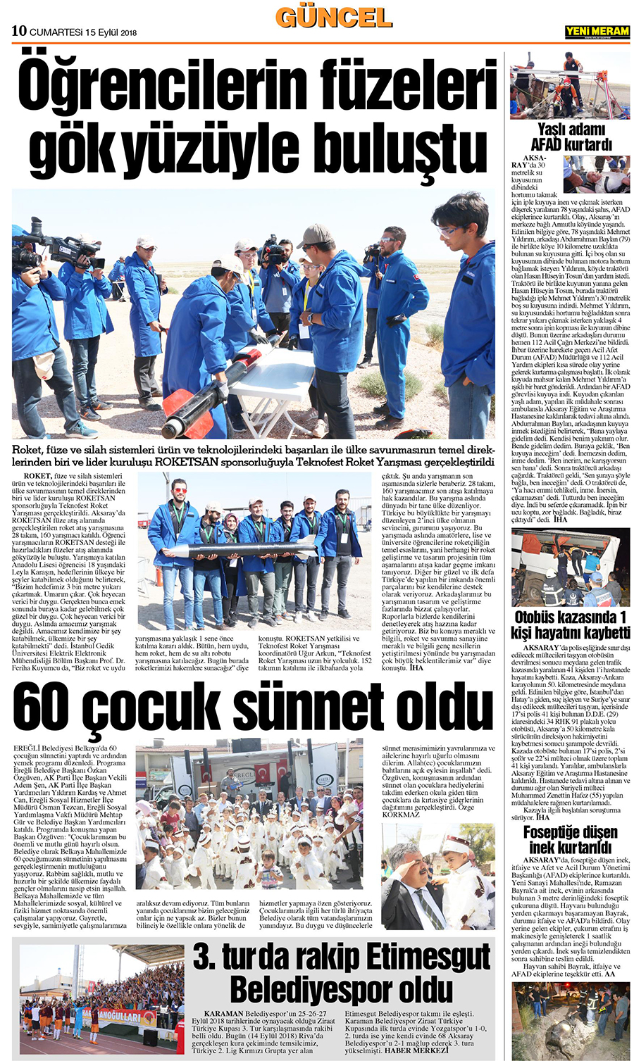 15 Eylül 2018 Yeni Meram Gazetesi