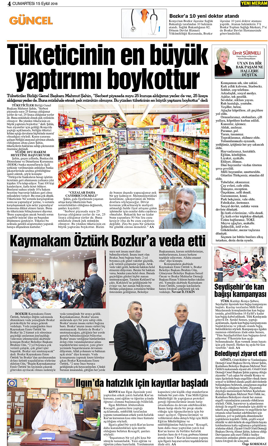 15 Eylül 2018 Yeni Meram Gazetesi