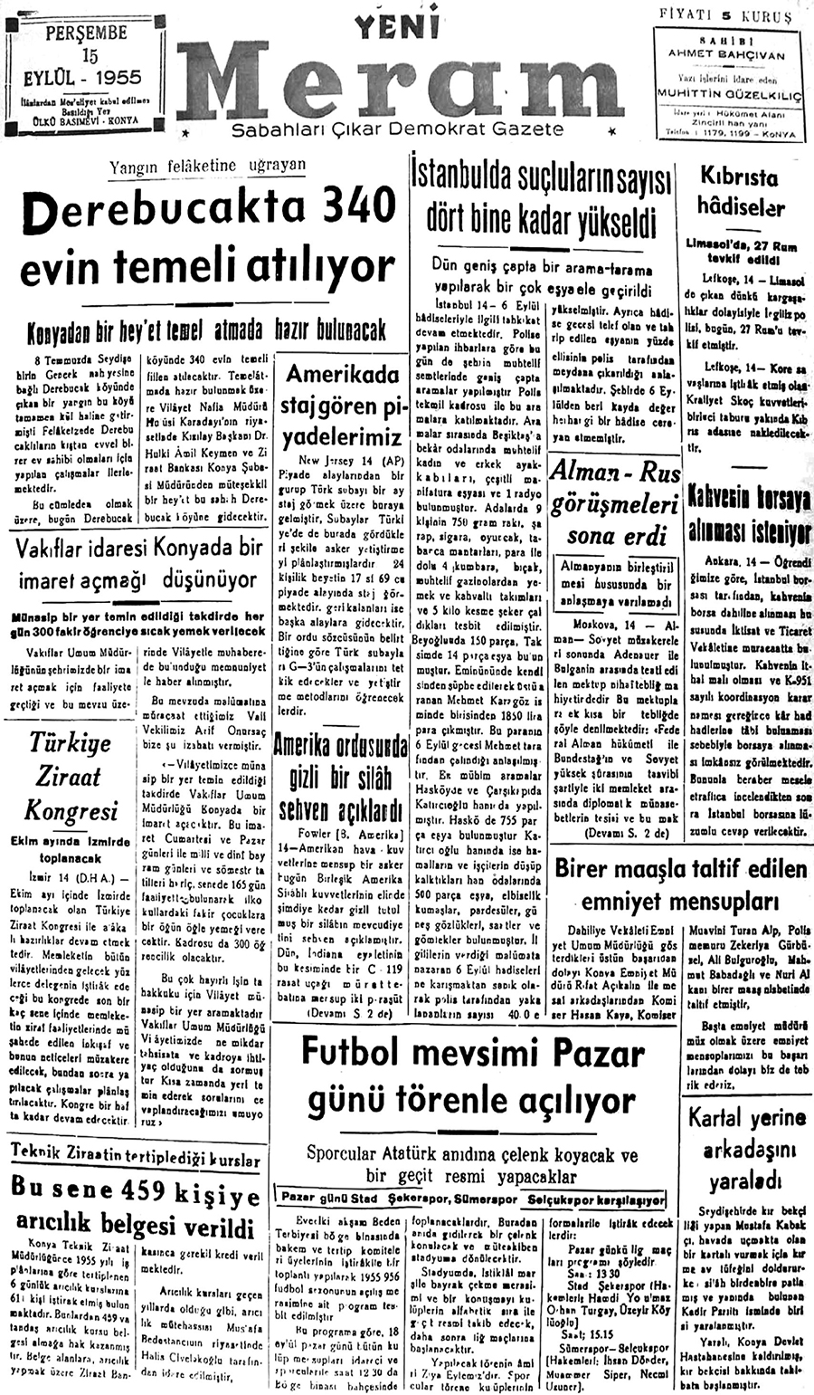 15 Eylül 2018 Yeni Meram Gazetesi