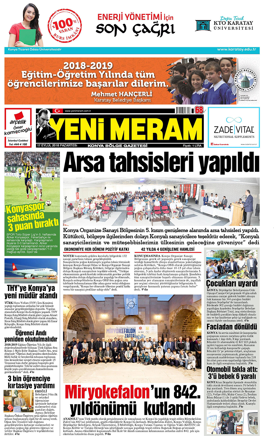 17 Eylül 2018 Yeni Meram Gazetesi