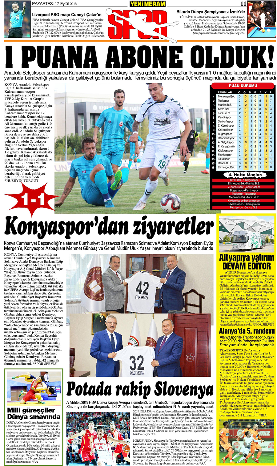 17 Eylül 2018 Yeni Meram Gazetesi