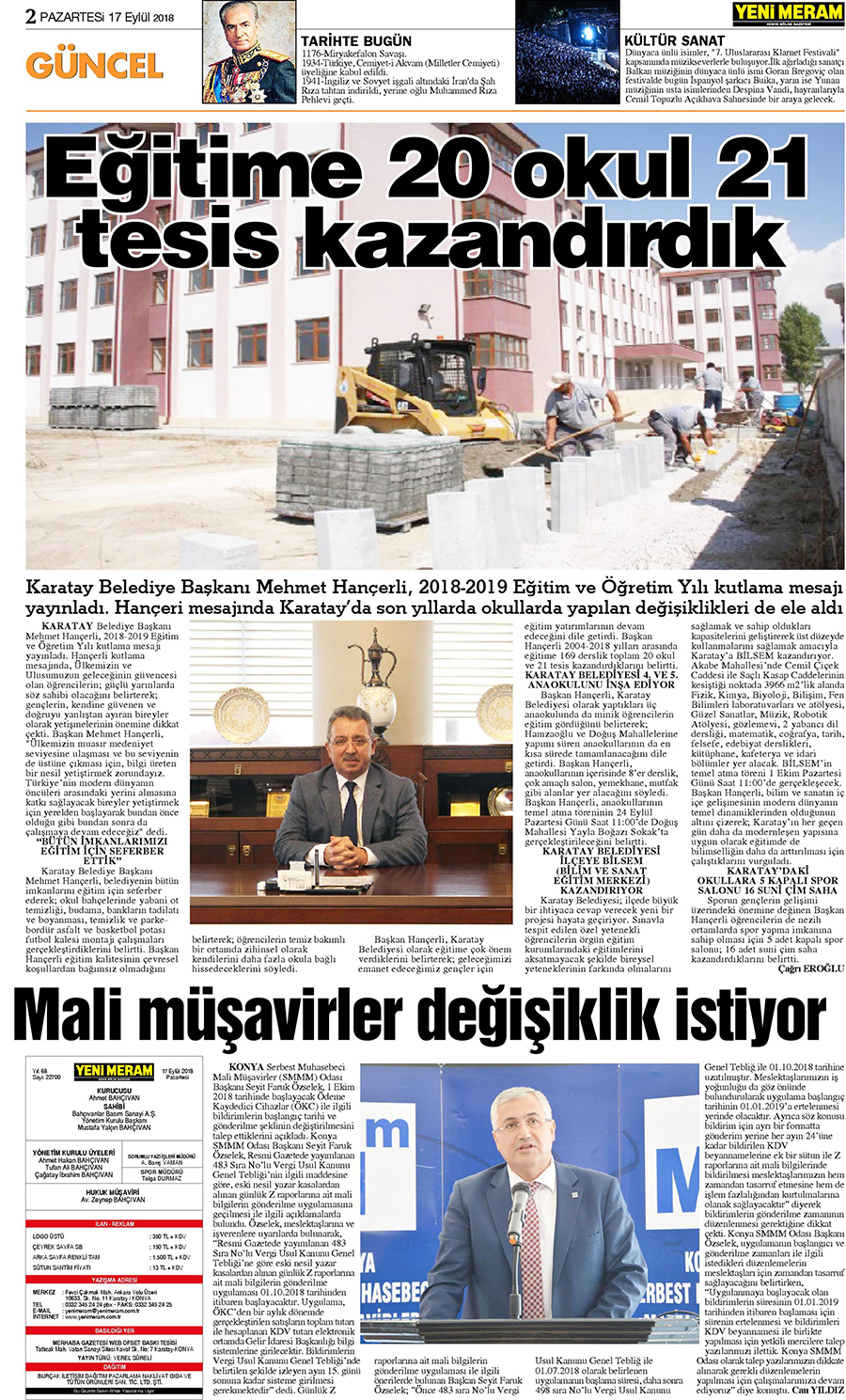 17 Eylül 2018 Yeni Meram Gazetesi