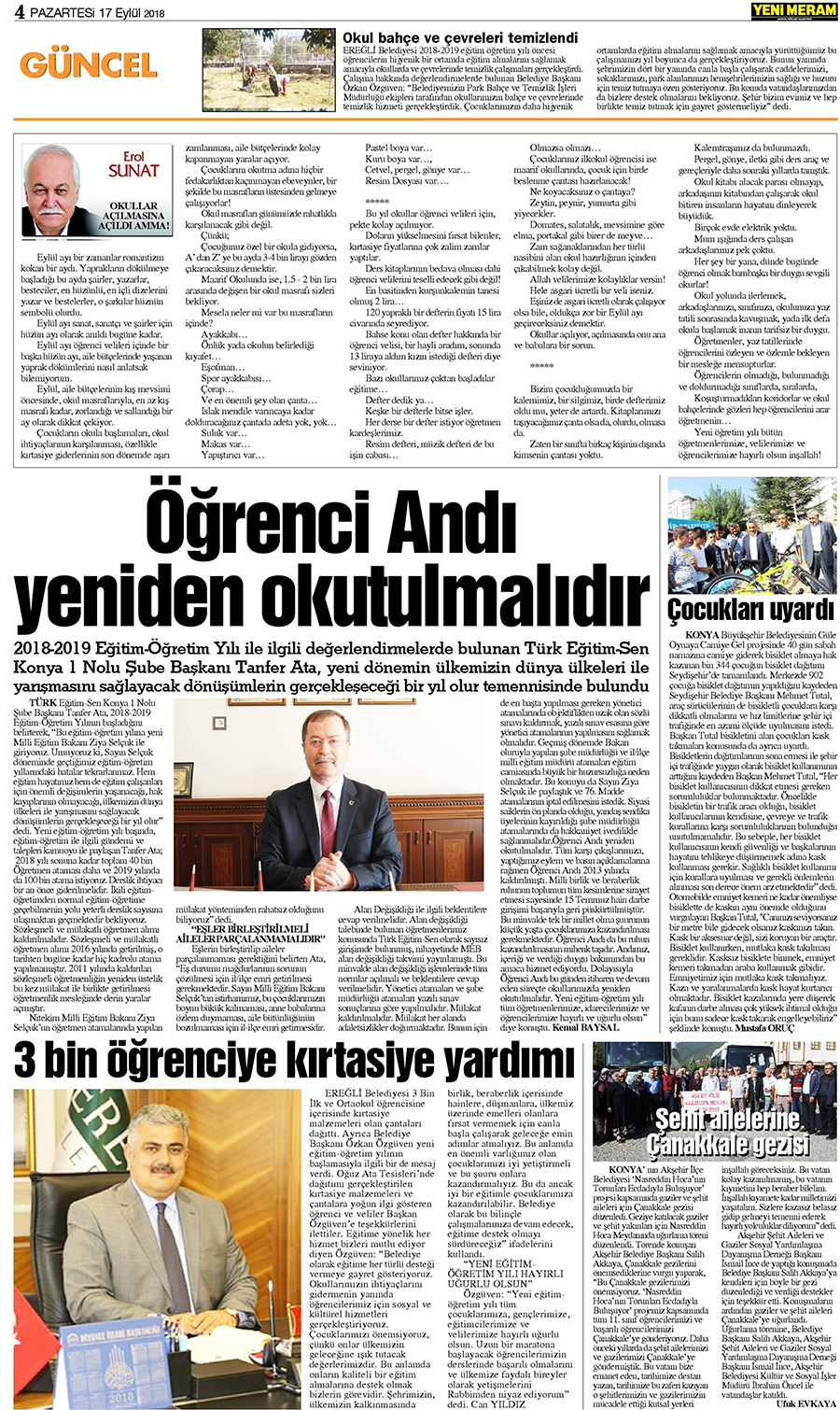 17 Eylül 2018 Yeni Meram Gazetesi