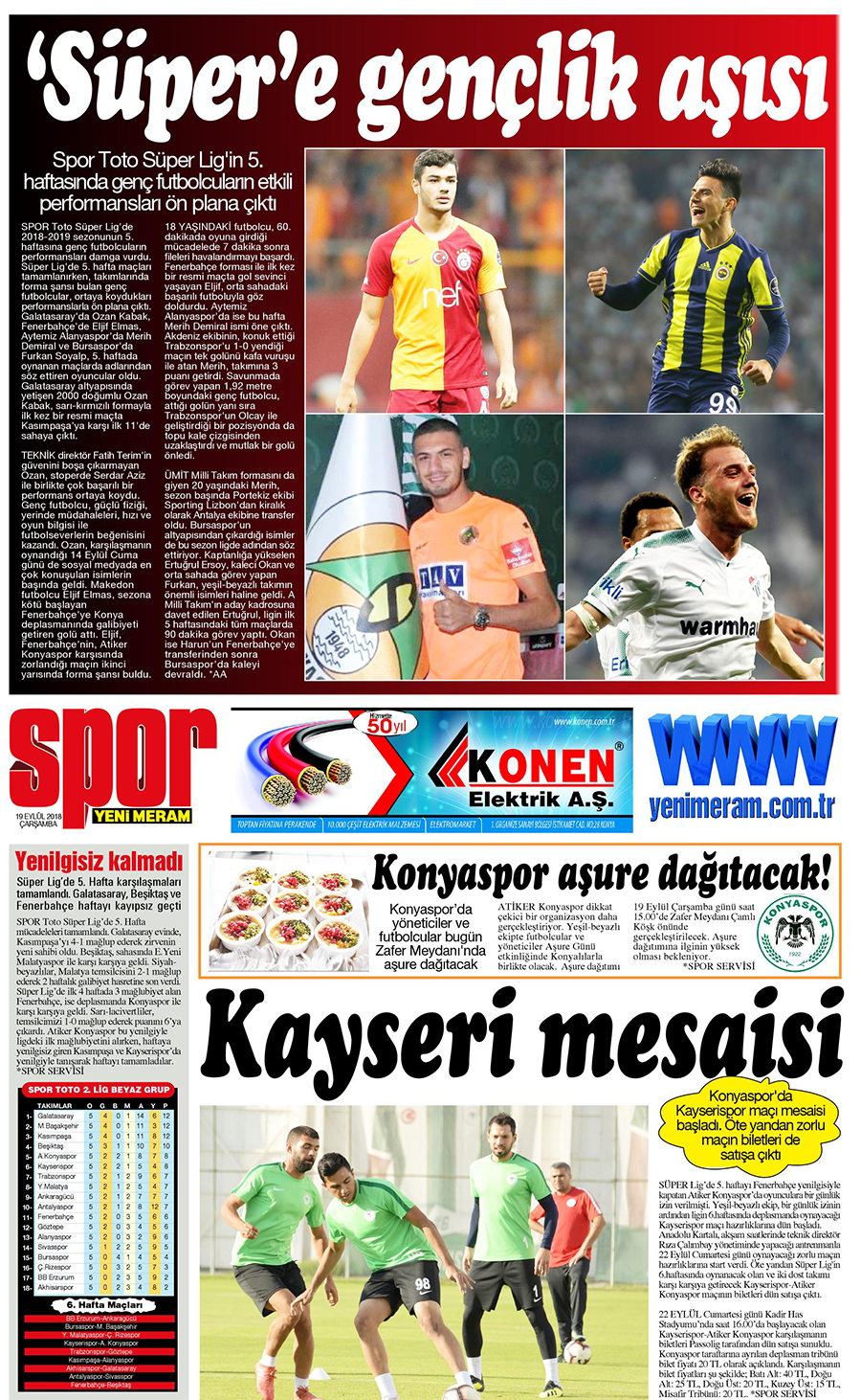 19 Eylül 2018 Yeni Meram Gazetesi