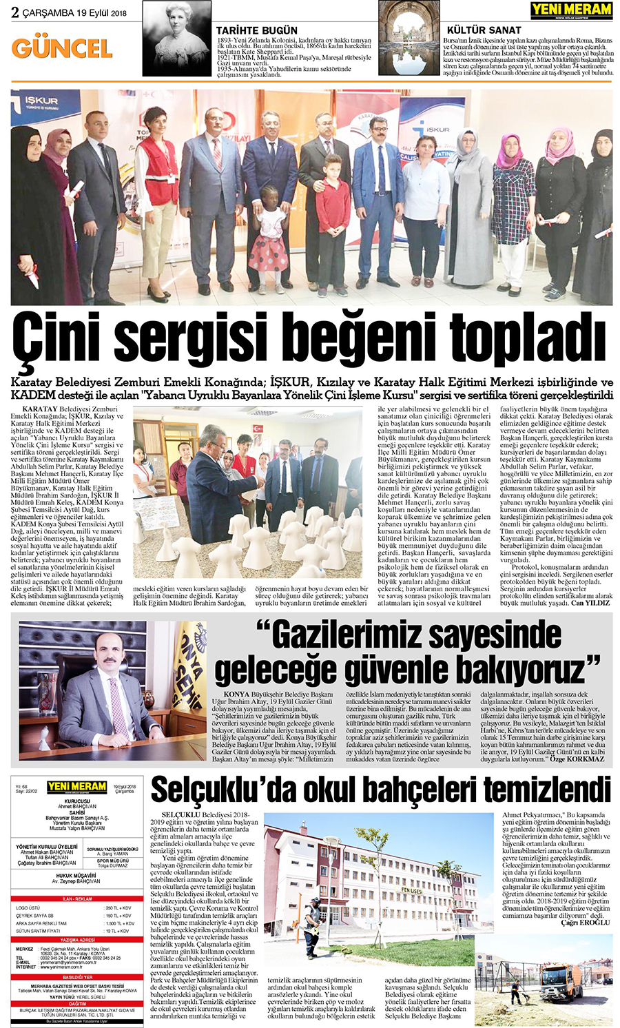 19 Eylül 2018 Yeni Meram Gazetesi