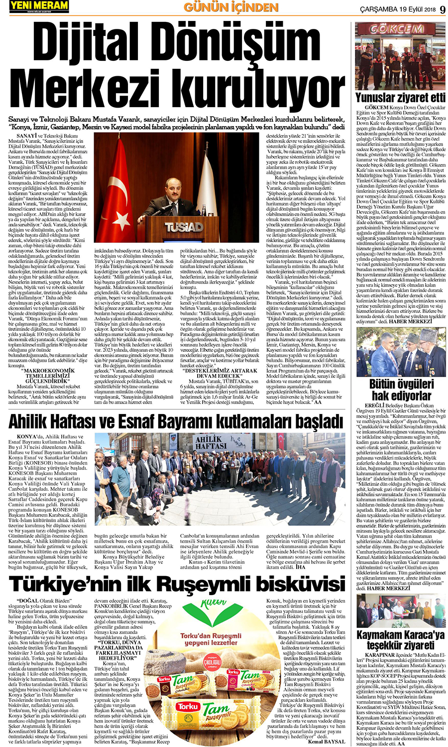 19 Eylül 2018 Yeni Meram Gazetesi