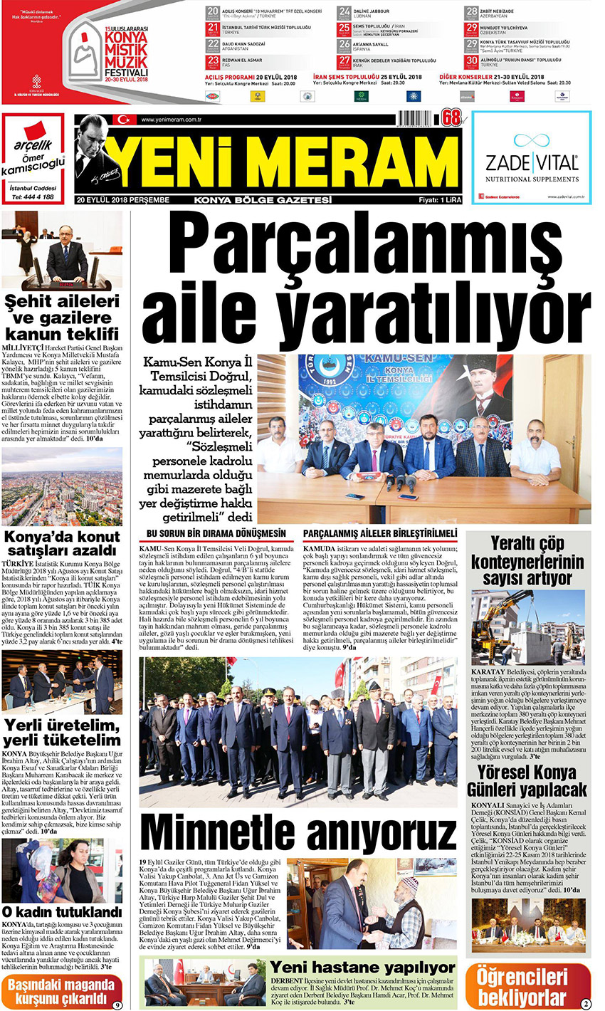 20 Eylül 2018 Yeni Meram Gazetesi