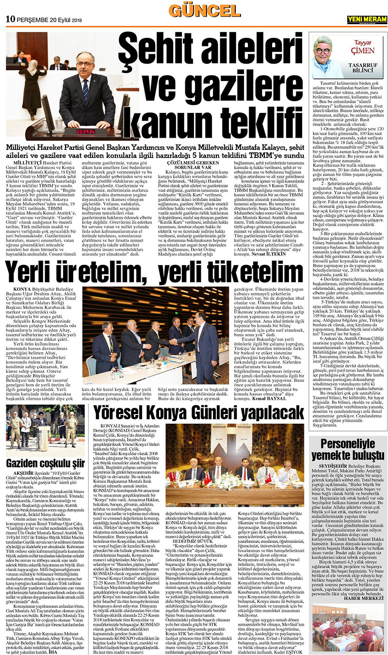 20 Eylül 2018 Yeni Meram Gazetesi