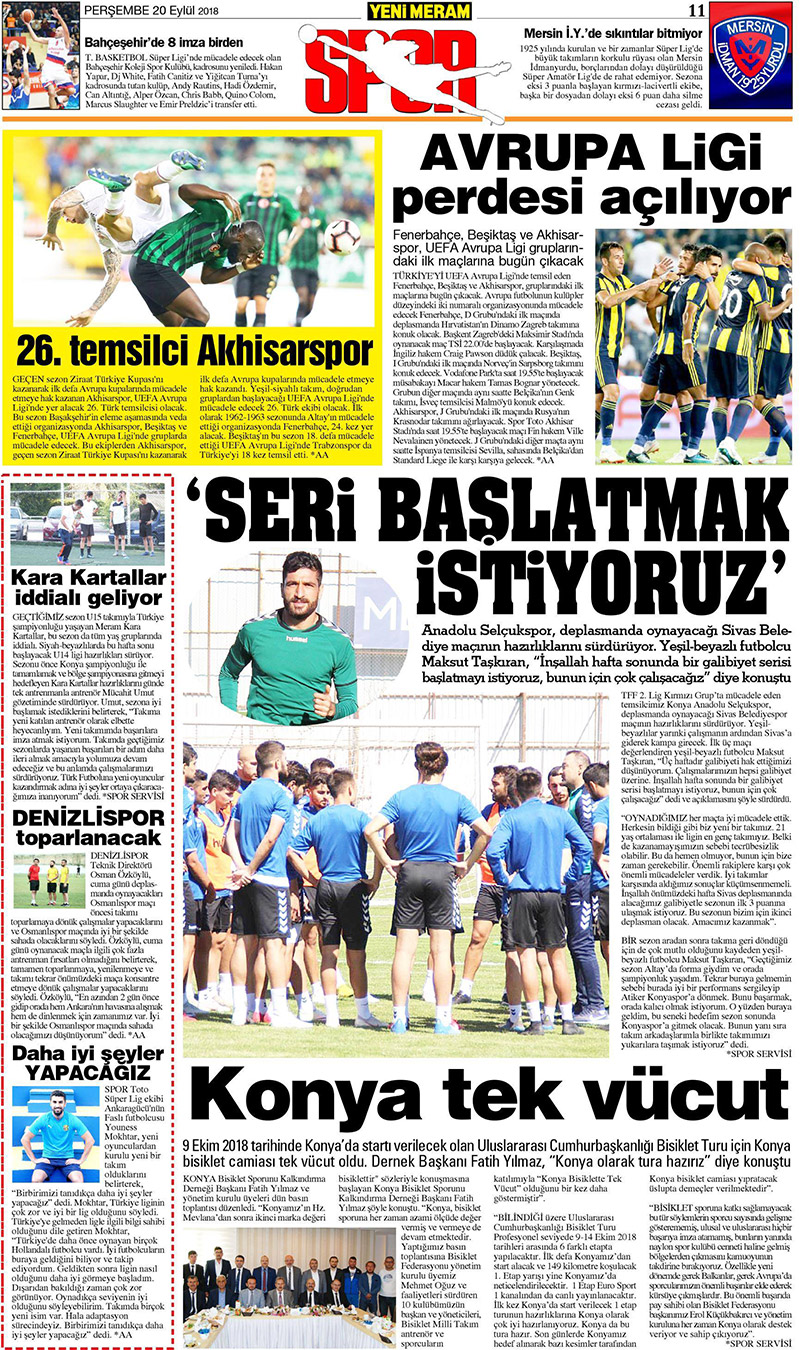 20 Eylül 2018 Yeni Meram Gazetesi