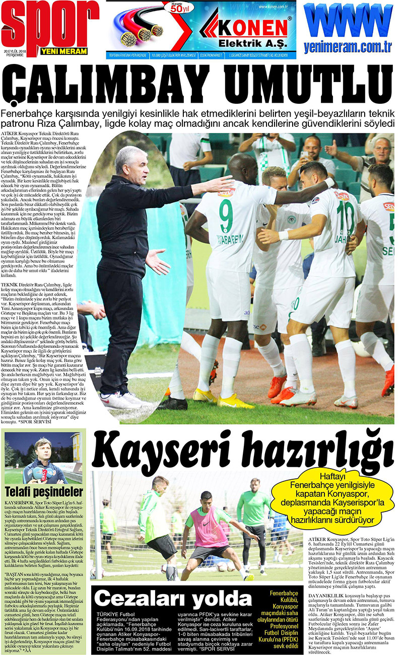 20 Eylül 2018 Yeni Meram Gazetesi