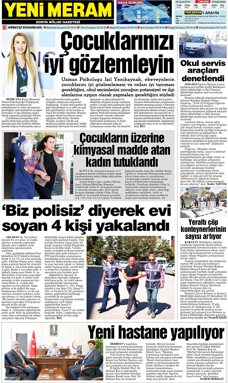 20 Eylül 2018 Yeni Meram Gazetesi