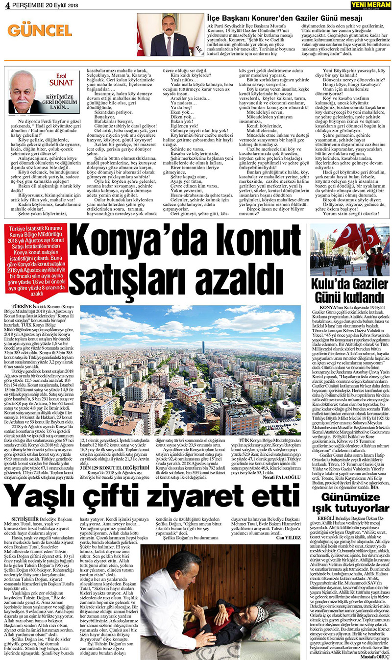 20 Eylül 2018 Yeni Meram Gazetesi