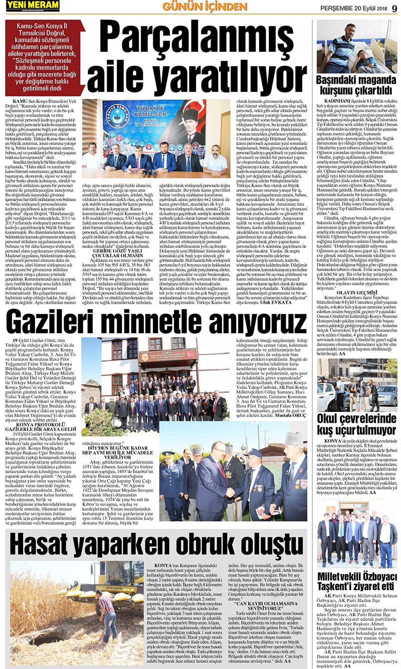 20 Eylül 2018 Yeni Meram Gazetesi