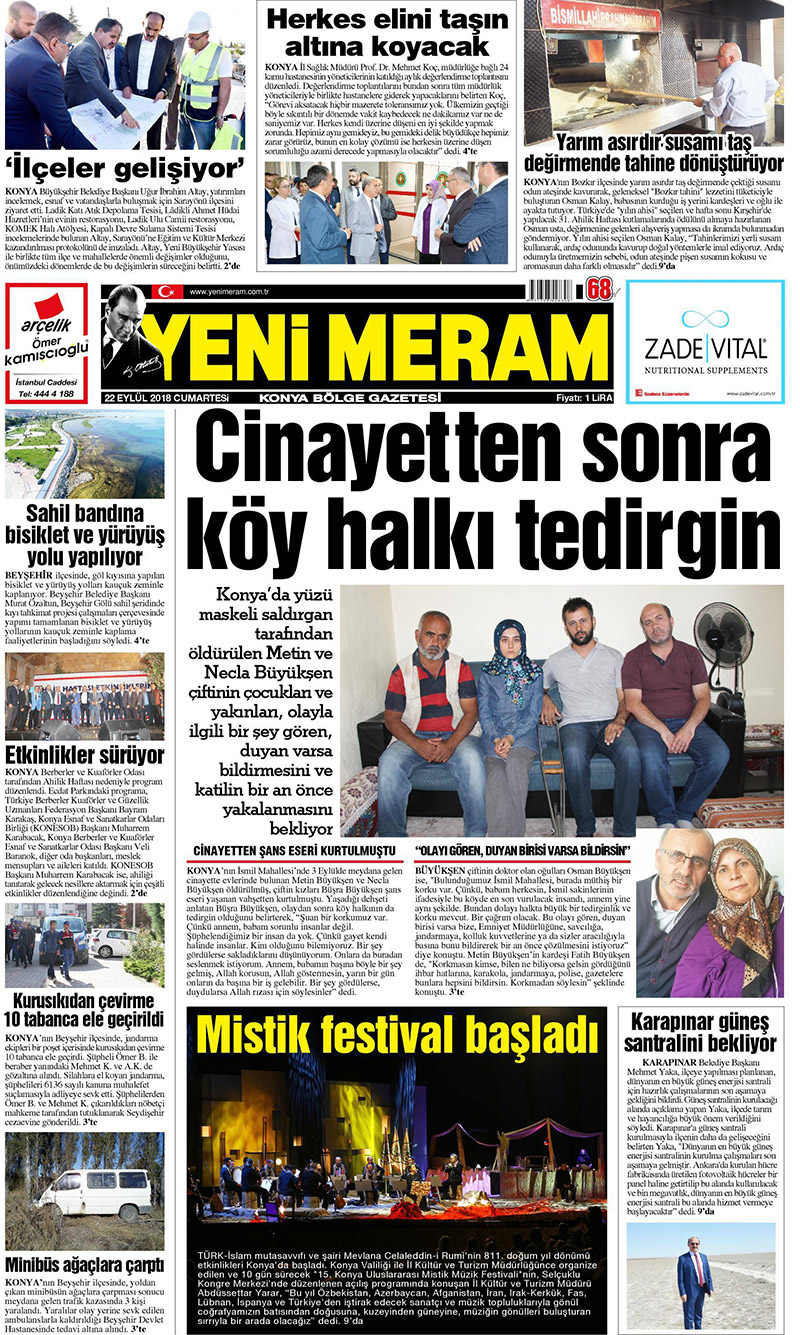 22 Eylül 2018 Yeni Meram Gazetesi