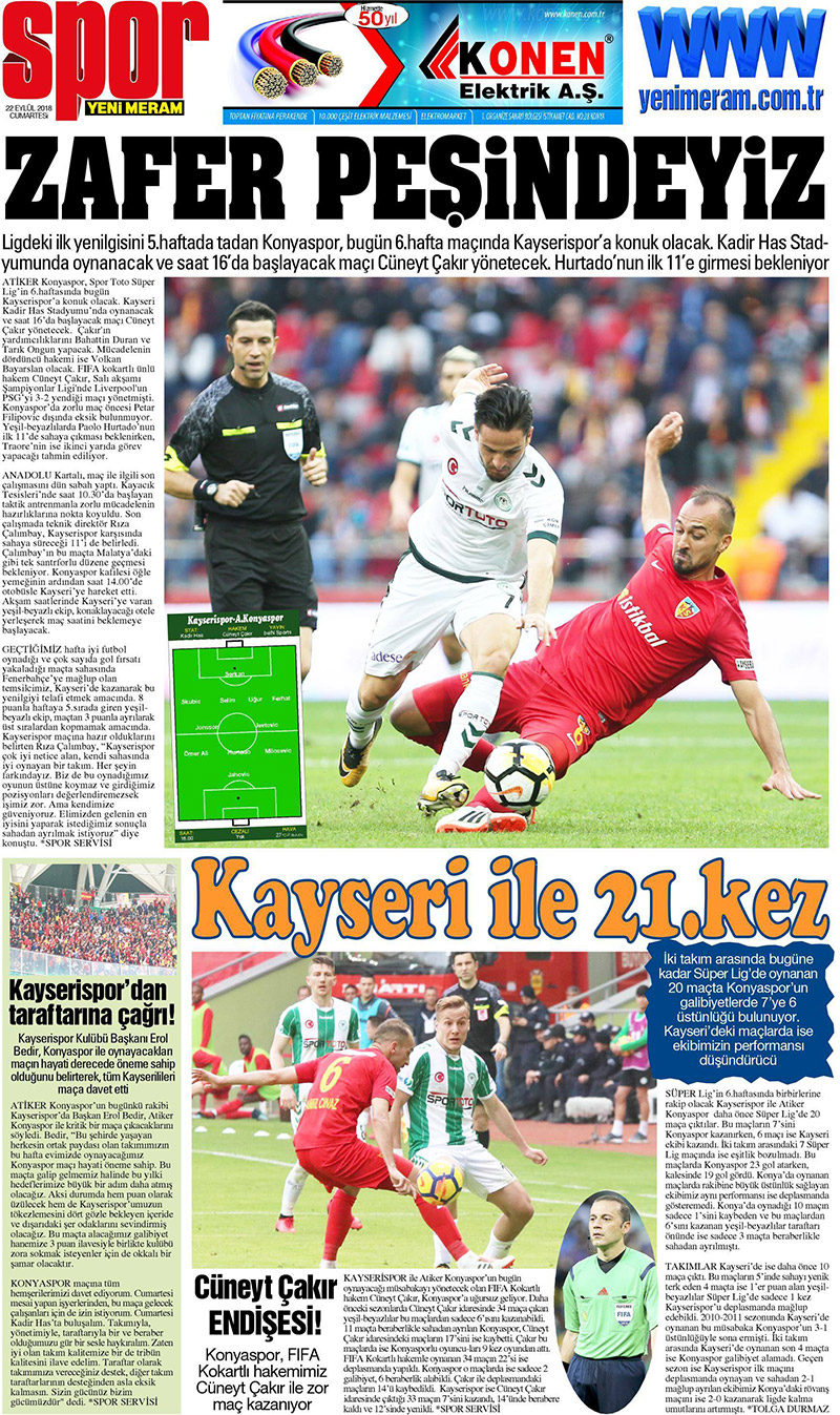 22 Eylül 2018 Yeni Meram Gazetesi