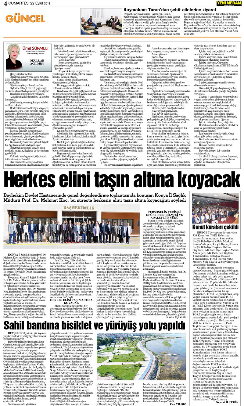 22 Eylül 2018 Yeni Meram Gazetesi