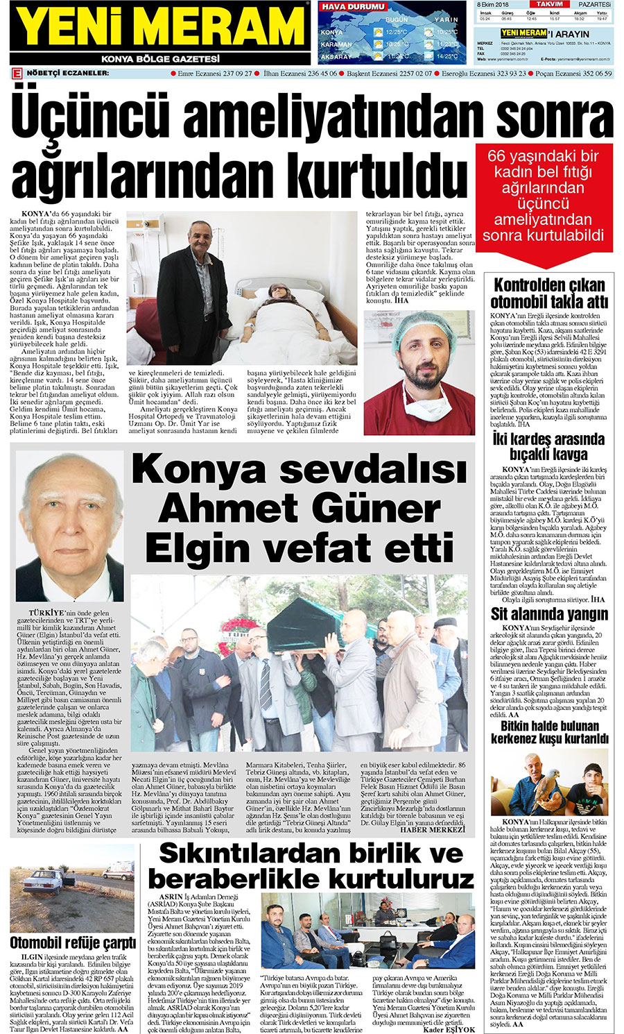 8 Ekim 2018 Yeni Meram Gazetesi