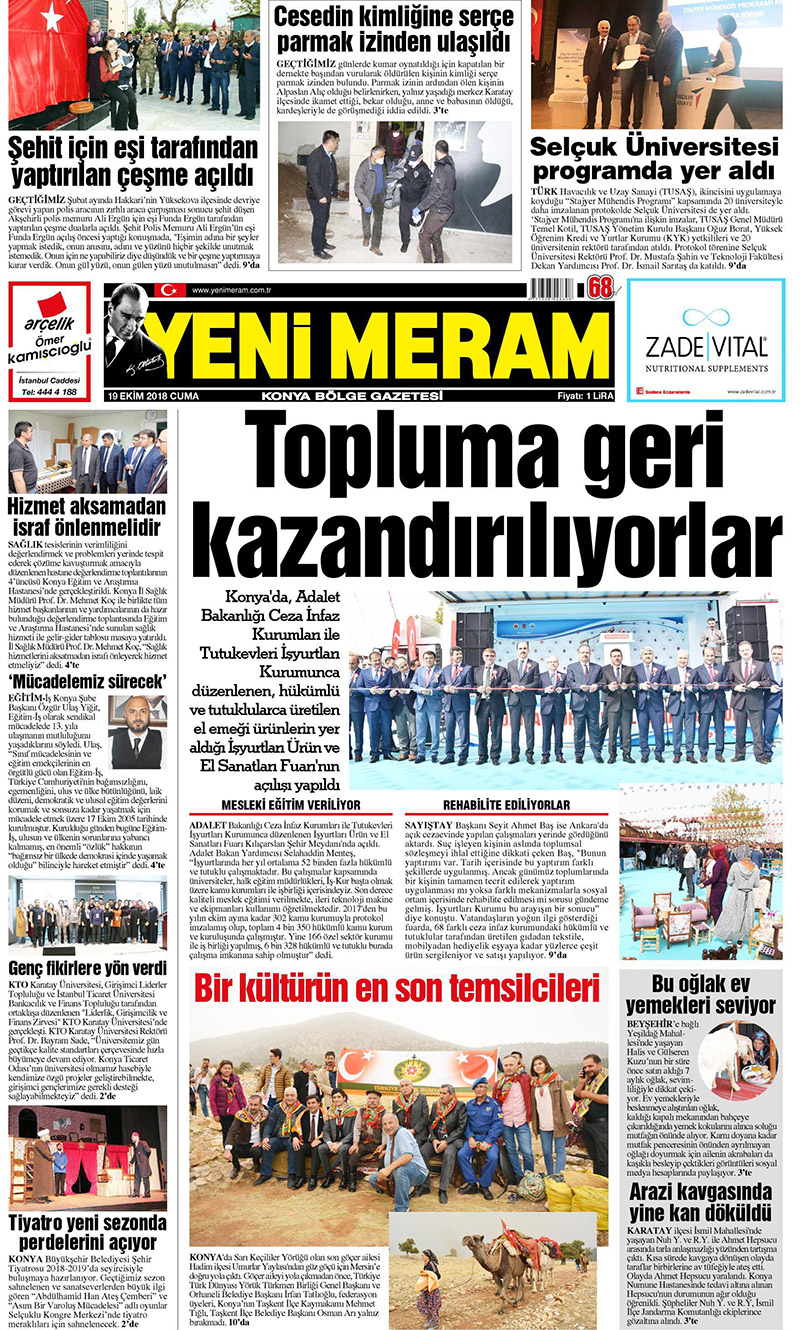 19 Ekim 2018 Yeni Meram Gazetesi