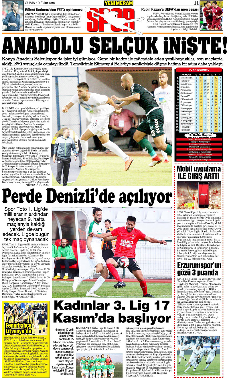 19 Ekim 2018 Yeni Meram Gazetesi