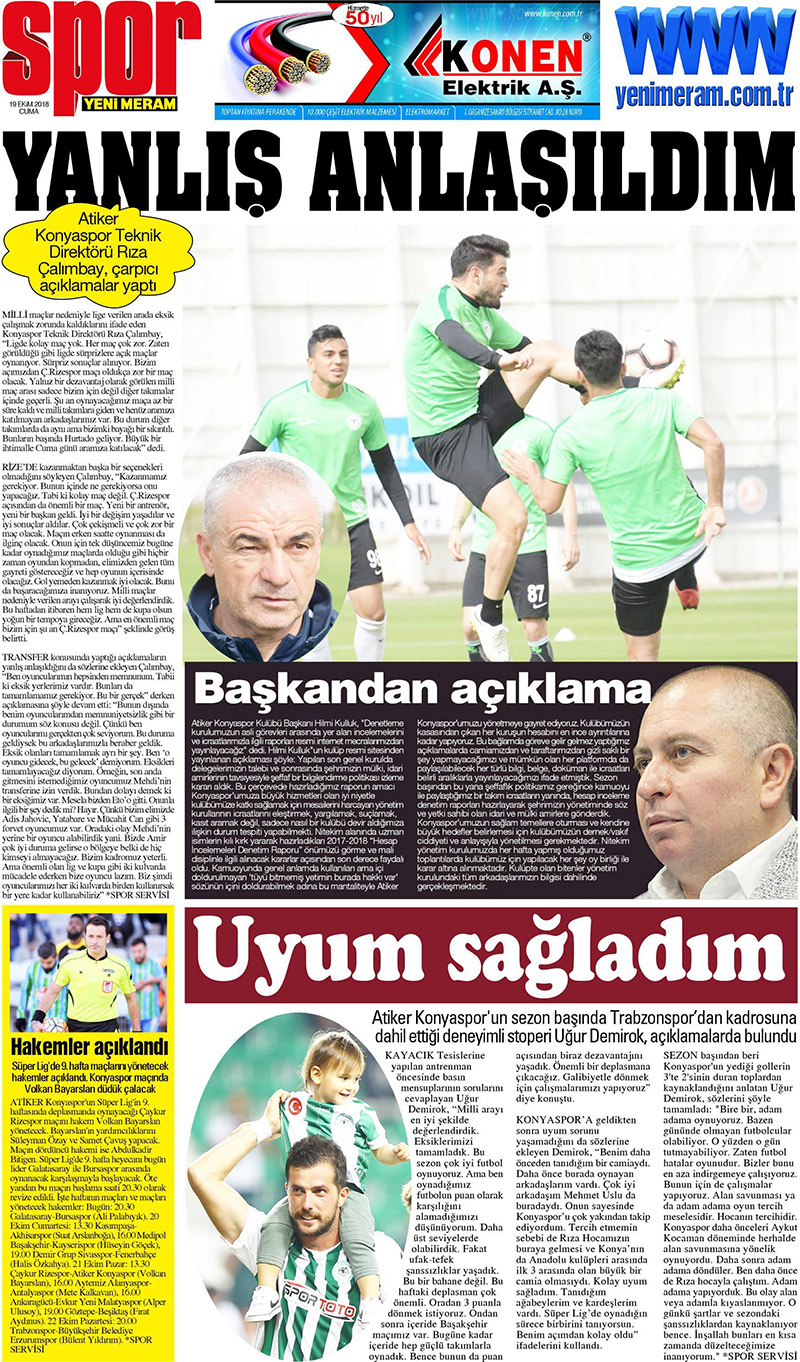 19 Ekim 2018 Yeni Meram Gazetesi