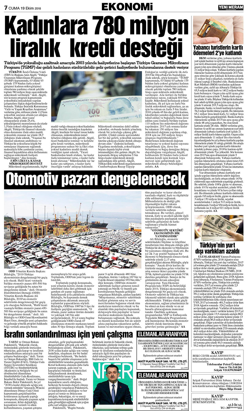 19 Ekim 2018 Yeni Meram Gazetesi