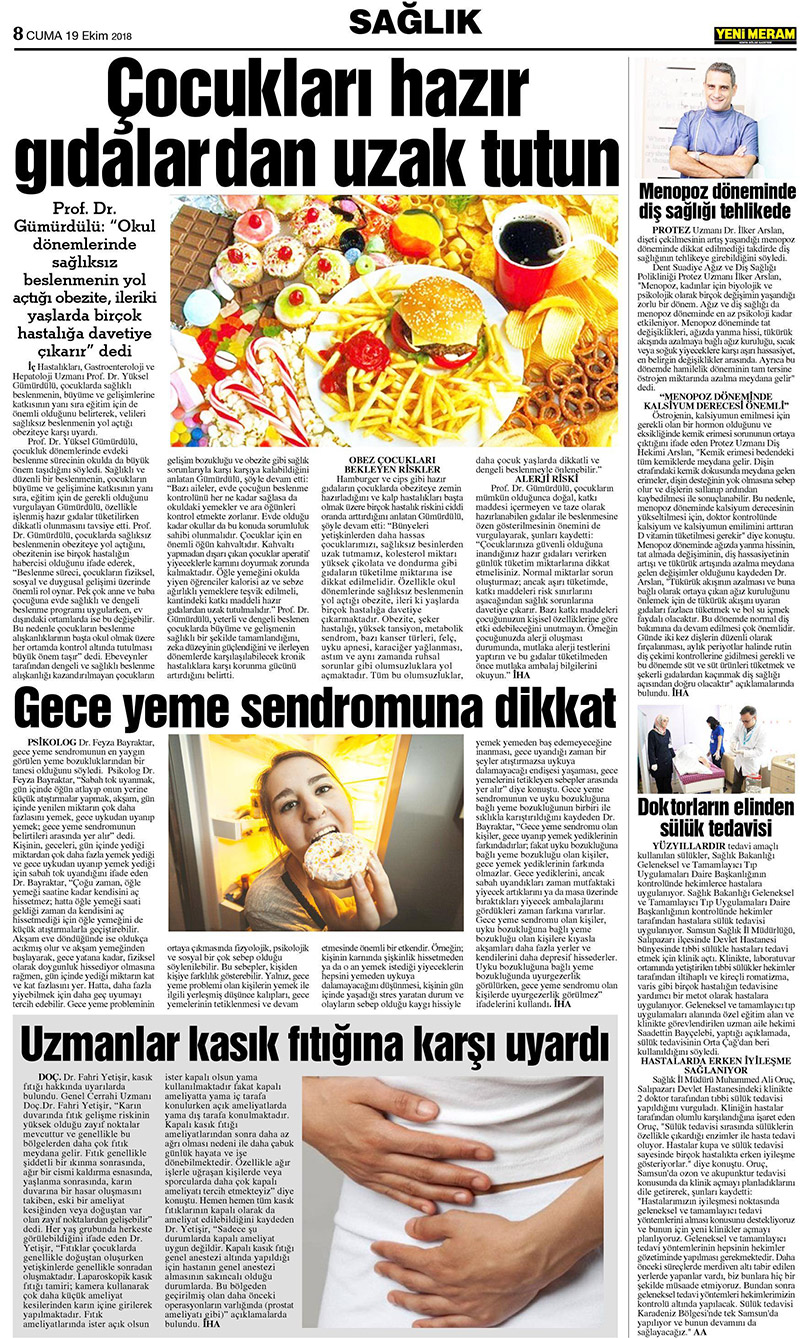 19 Ekim 2018 Yeni Meram Gazetesi