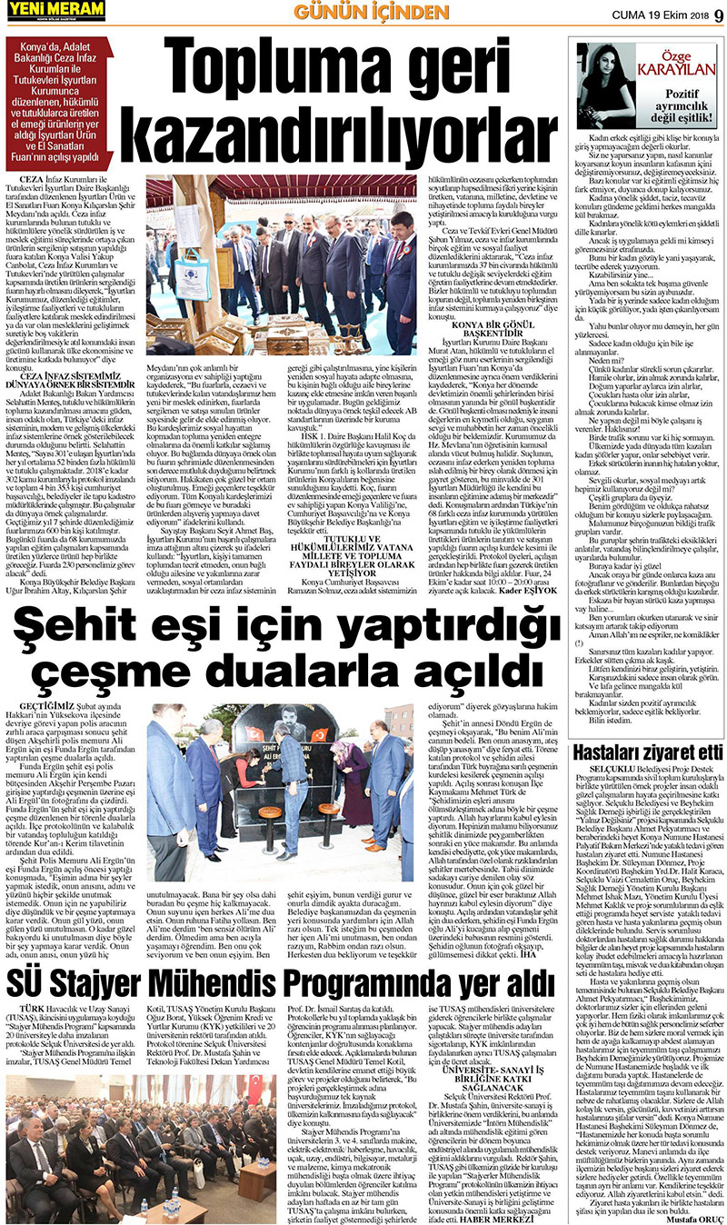 19 Ekim 2018 Yeni Meram Gazetesi