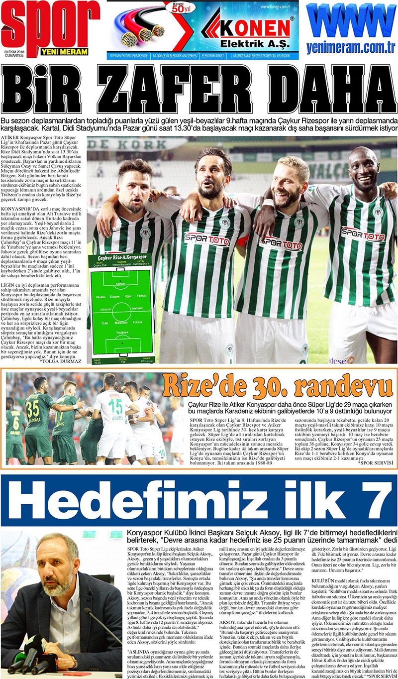 20 Ekim 2018 Yeni Meram Gazetesi