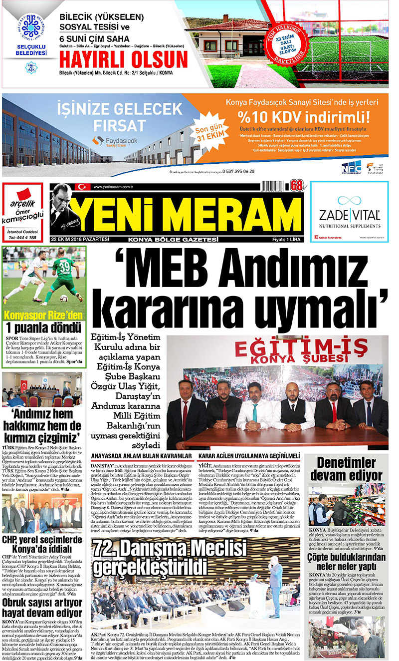 22 Ekim 2018 Yeni Meram Gazetesi