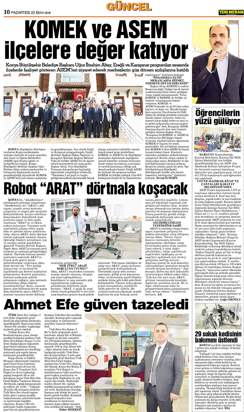 22 Ekim 2018 Yeni Meram Gazetesi