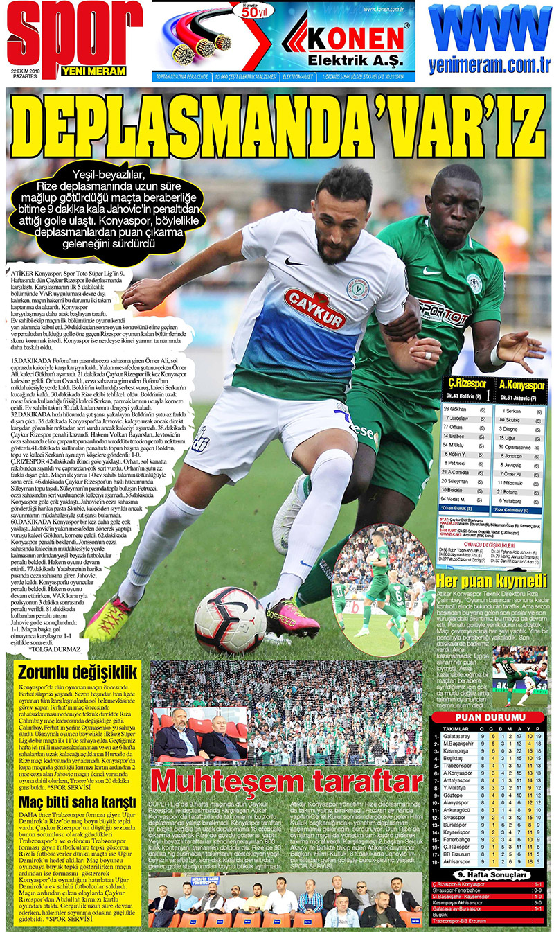 22 Ekim 2018 Yeni Meram Gazetesi