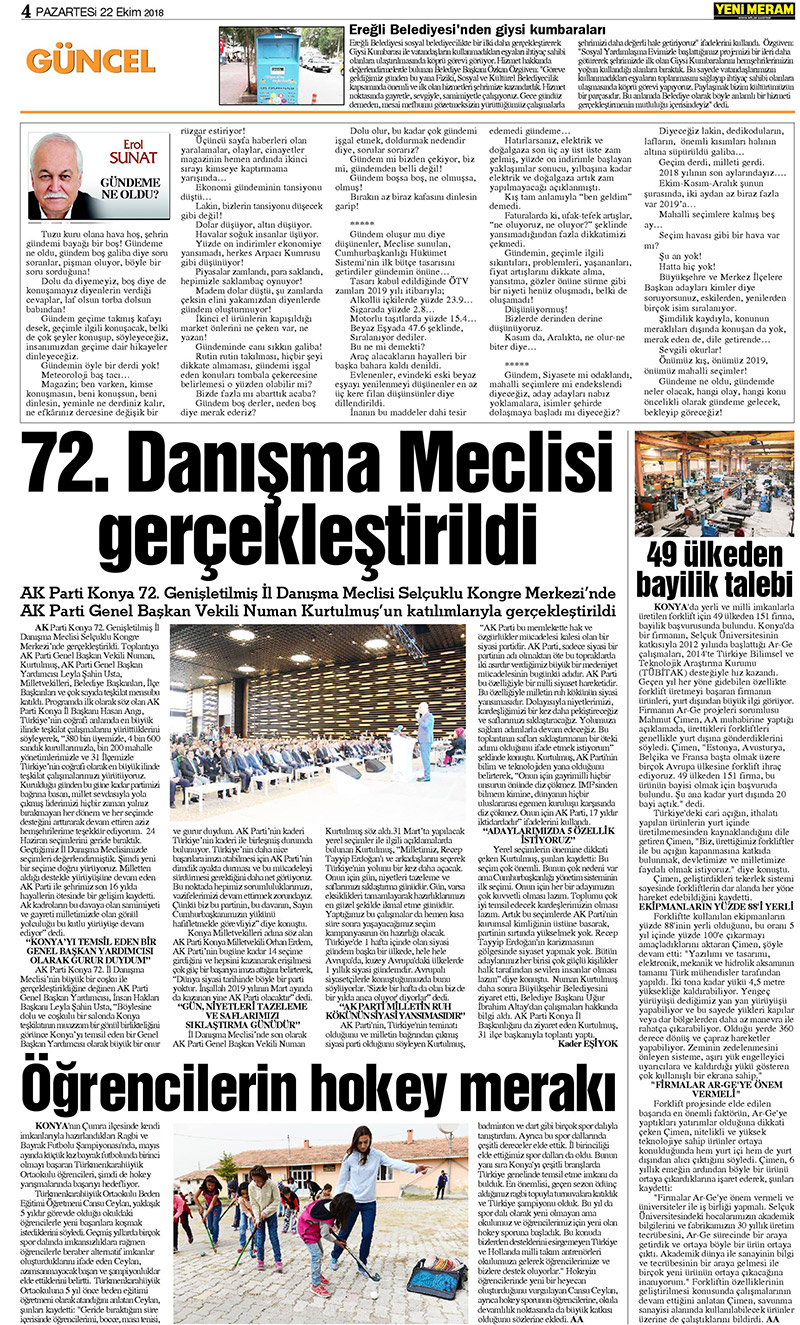 22 Ekim 2018 Yeni Meram Gazetesi