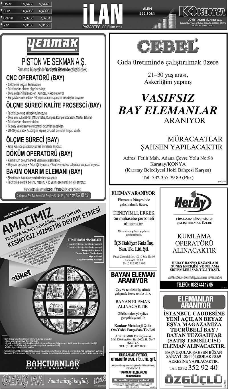 22 Ekim 2018 Yeni Meram Gazetesi